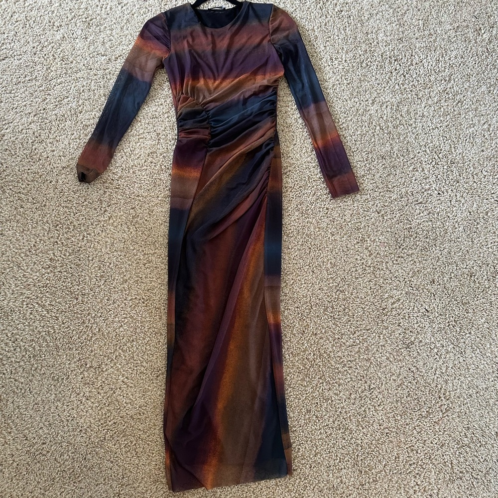 COPY - Tie Dye Ruched Detail Mesh Midi Dress